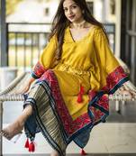 Yellow colour pure gaji silk bandhani kaftan