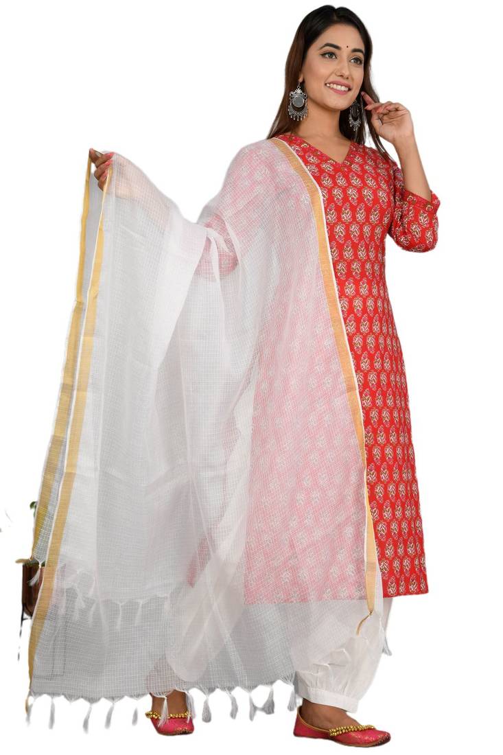 Red woven cotton combo-kurtis