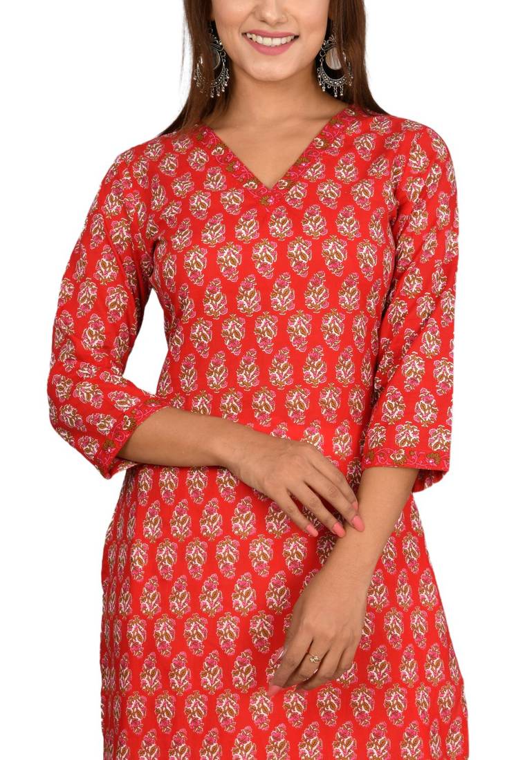 Red woven cotton combo-kurtis