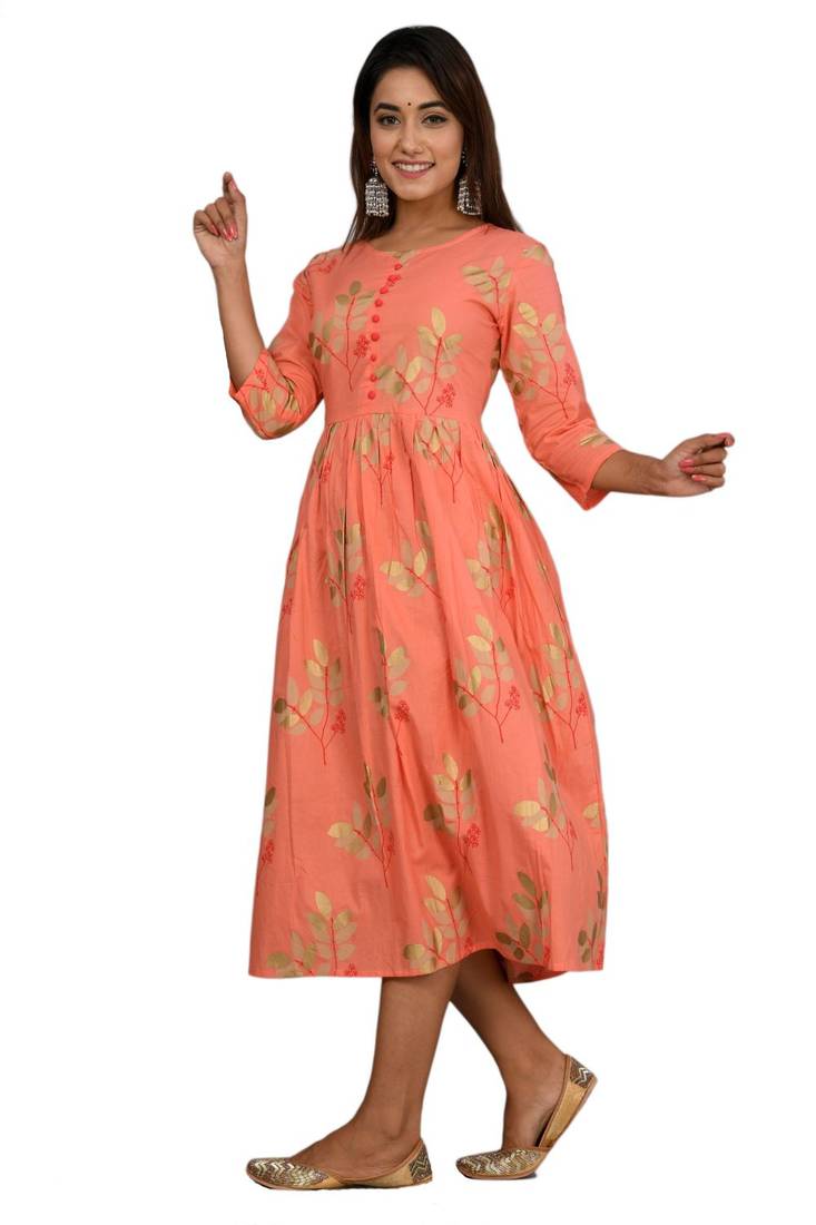 Orange woven cotton ethnic-kurtis