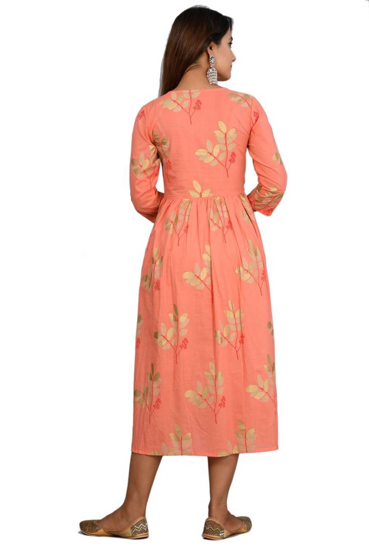 Orange woven cotton ethnic-kurtis