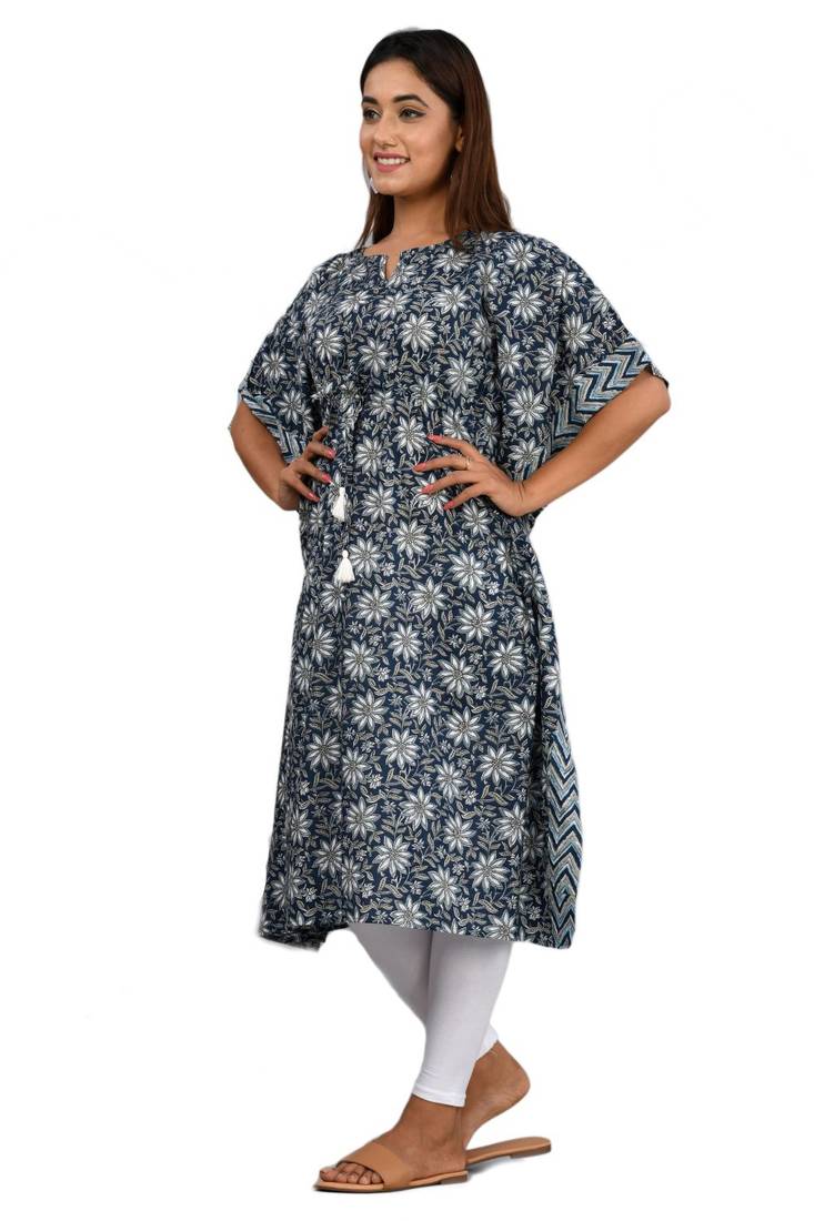 Navy-blue woven cotton kurtas-and-kurtis