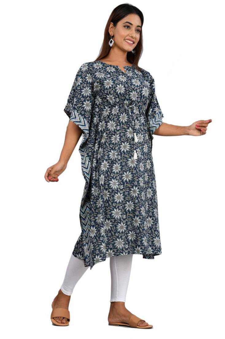 Navy-blue woven cotton kurtas-and-kurtis