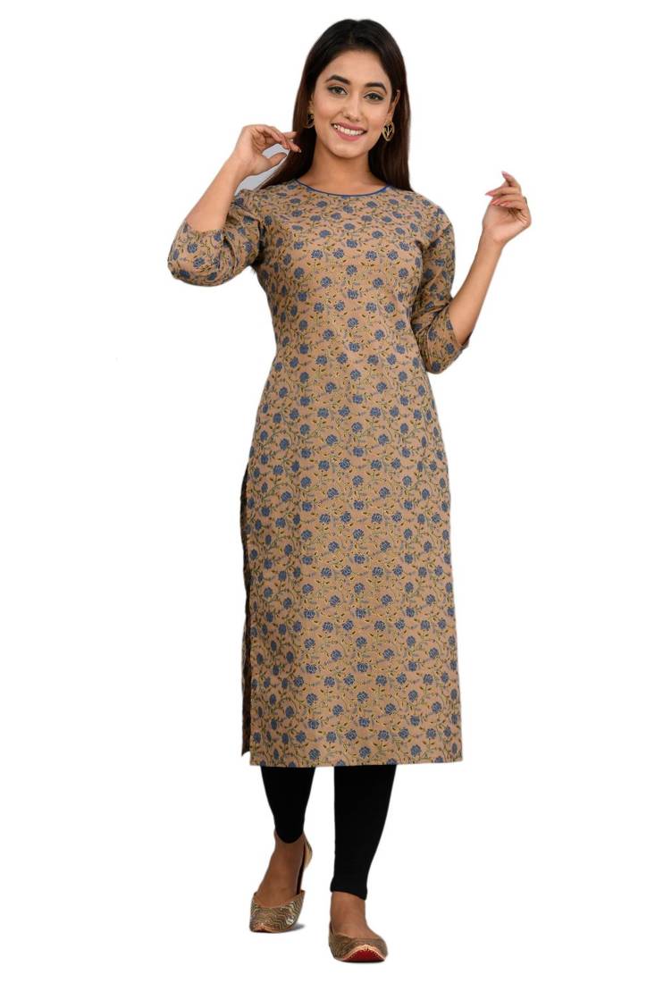 Brown woven cotton kurtas-and-kurtis