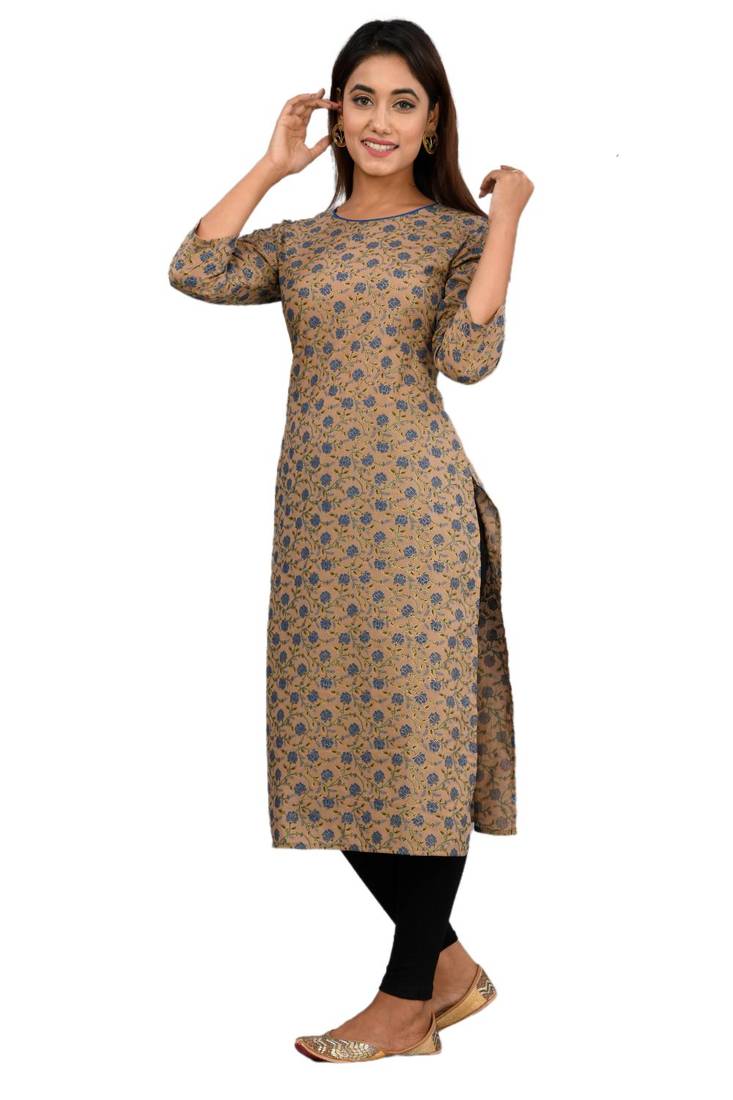 Brown woven cotton kurtas-and-kurtis
