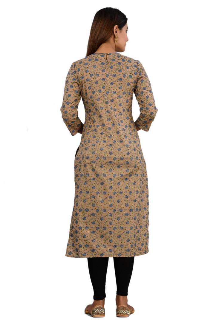 Brown woven cotton kurtas-and-kurtis