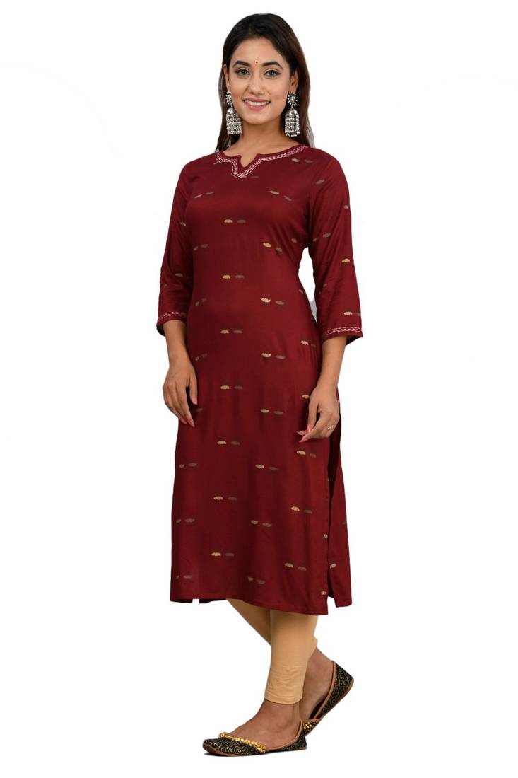 Maroon woven cotton party-wear-kurtis
