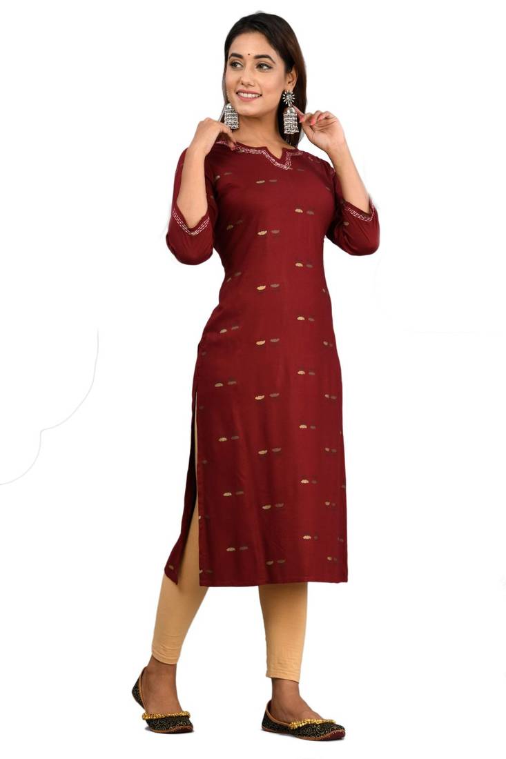 Maroon woven cotton party-wear-kurtis