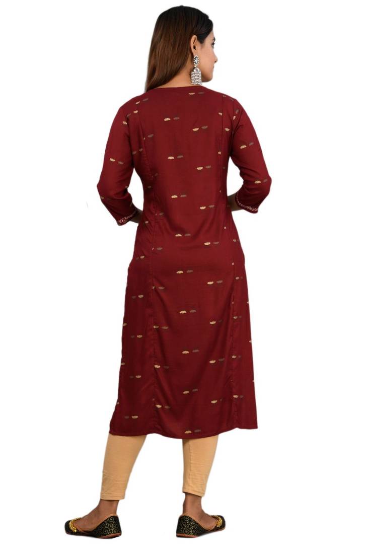 Maroon woven cotton party-wear-kurtis