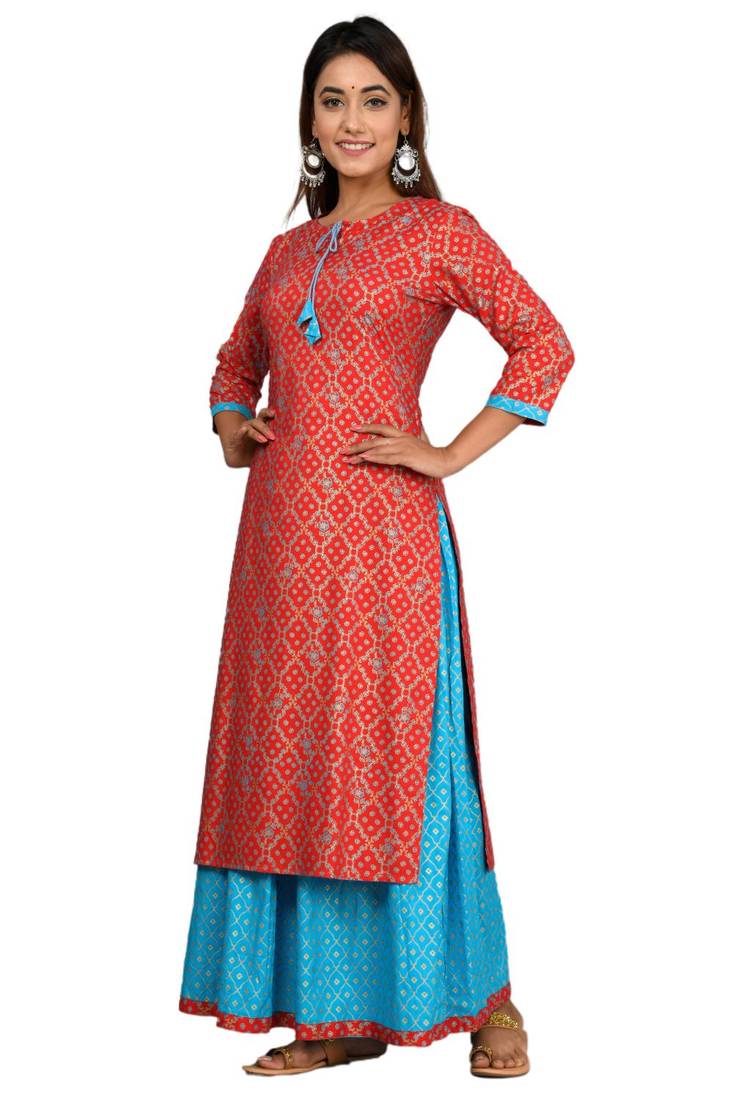 Red woven cotton combo-kurtis