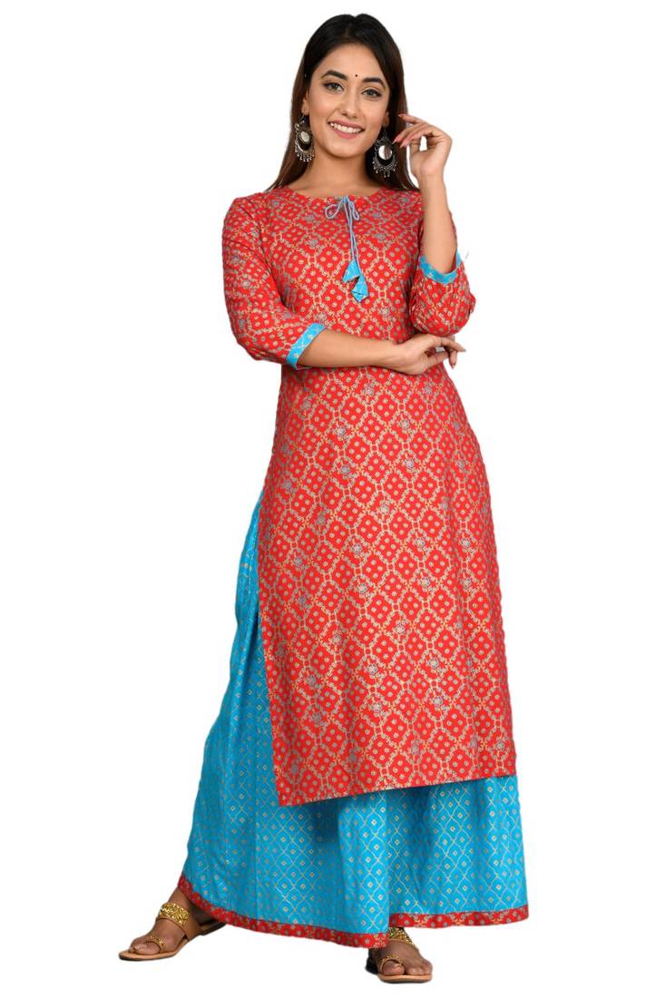 Red woven cotton combo-kurtis