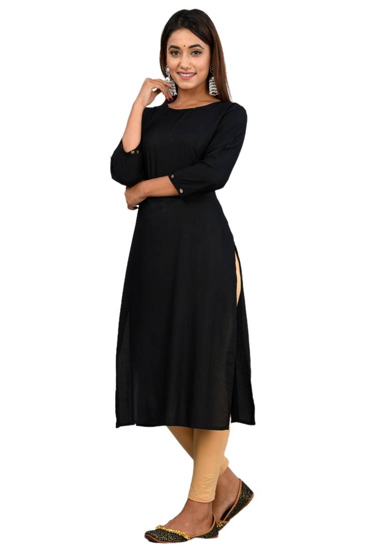 Black woven cotton kurtas-and-kurtis