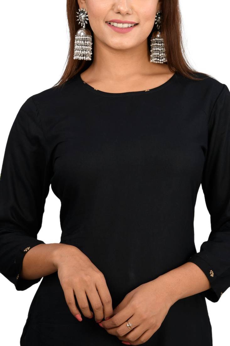Black woven cotton kurtas-and-kurtis