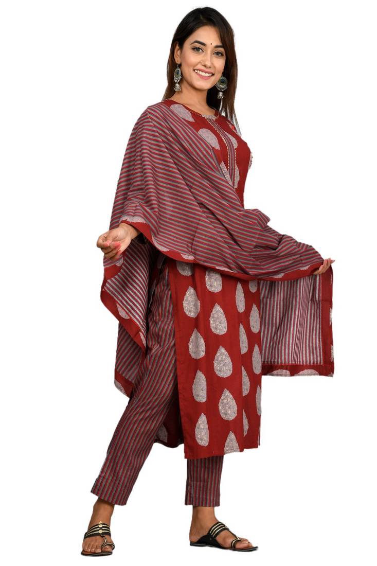 Maroon woven cotton combo-kurtis