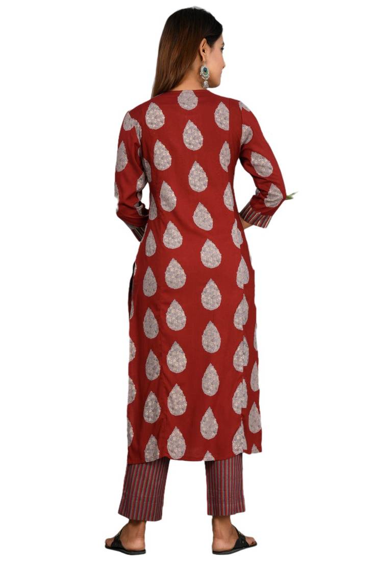 Maroon woven cotton combo-kurtis