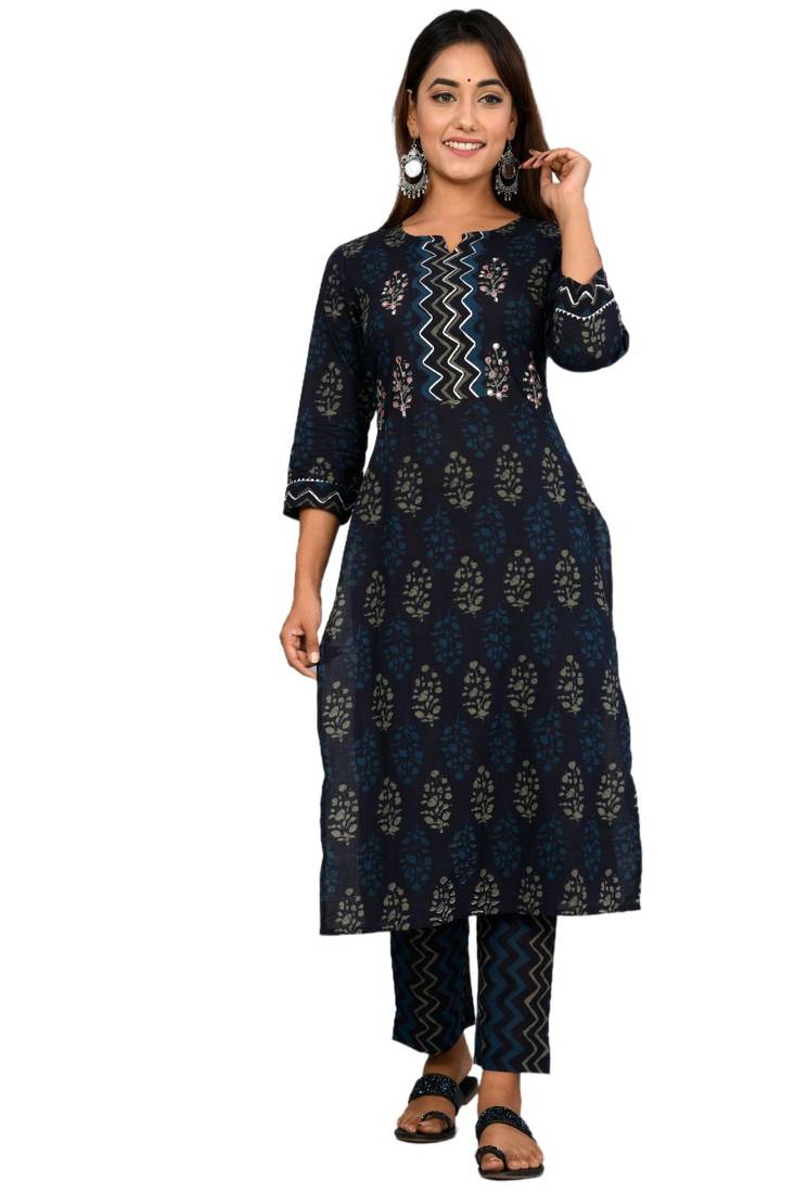 Blue woven cotton combo-kurtis