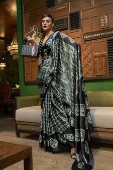 Light green printed crepe saree with blouse