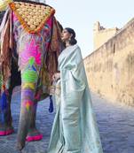 Sky blue woven silk saree with blouse