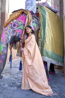 Ivory woven silk saree with blouse