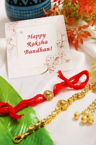 Handcrafted Kundan Rakhi & Lumba Set of 2
