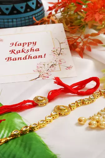Handcrafted Kundan Rakhi & Lumba Set of 2