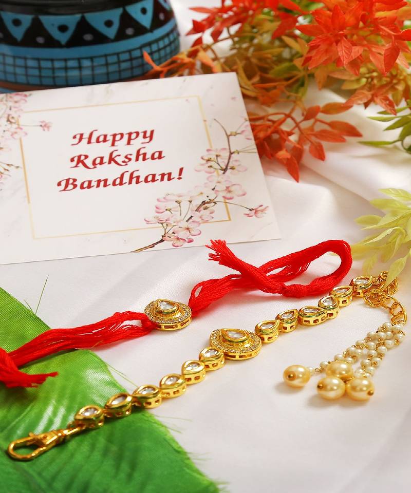 Handcrafted Kundan Rakhi & Lumba Set of 2