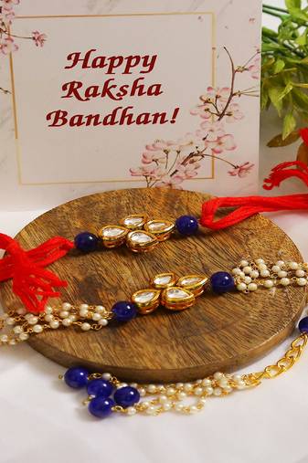 Handmade Kundan Rakhi & Lumba Set Of 2