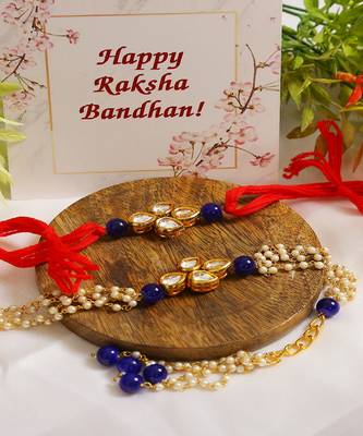 Handmade Kundan Rakhi & Lumba Set Of 2 1