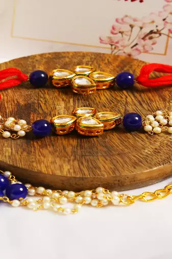 Handmade Kundan Rakhi & Lumba Set Of 2