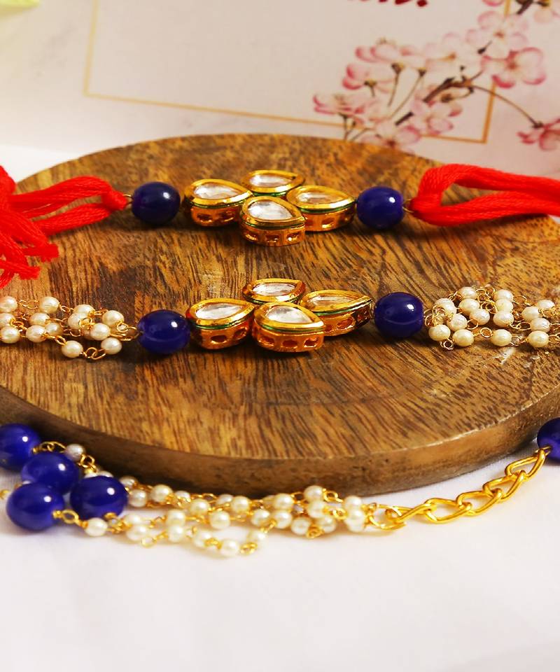 Handmade Kundan Rakhi & Lumba Set Of 2