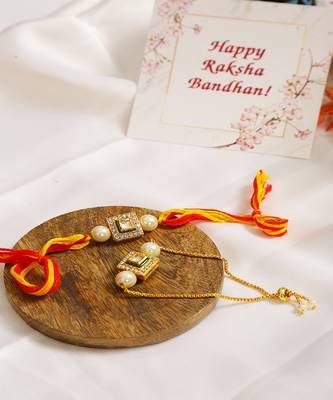 Handcrafted Studded Kundan Rakhi & Lumba Set Of 2 1