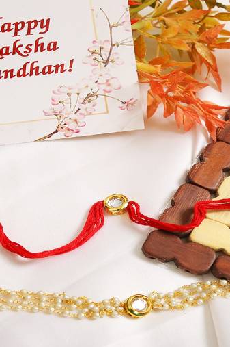 Handcrafted Floral Kundan Rakhi & Lumba Set Of 2