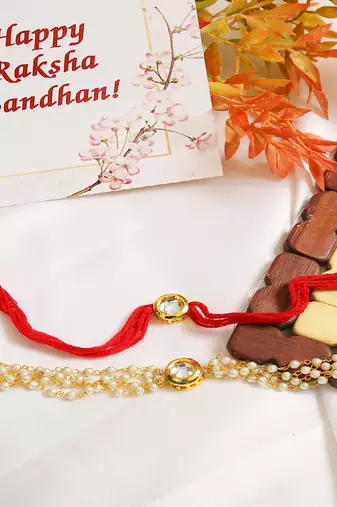 Handcrafted Floral Kundan Rakhi & Lumba Set Of 2