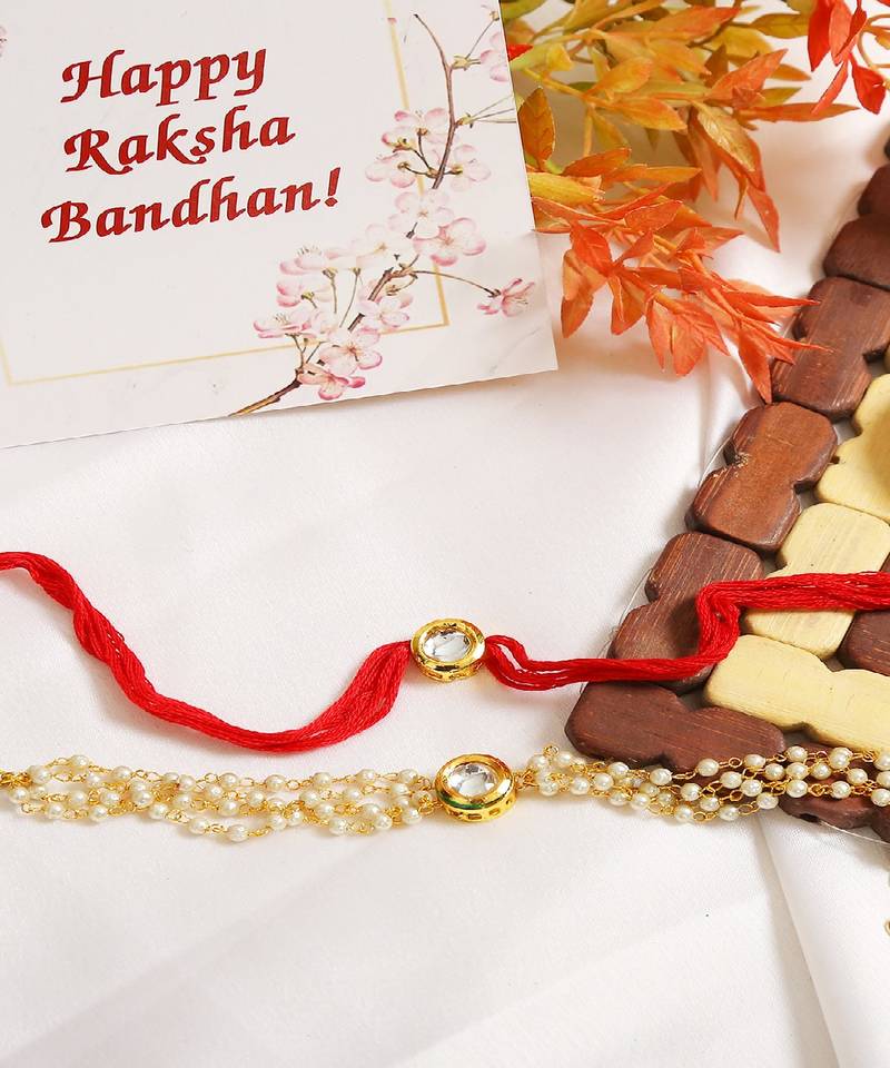 Handcrafted Floral Kundan Rakhi & Lumba Set Of 2