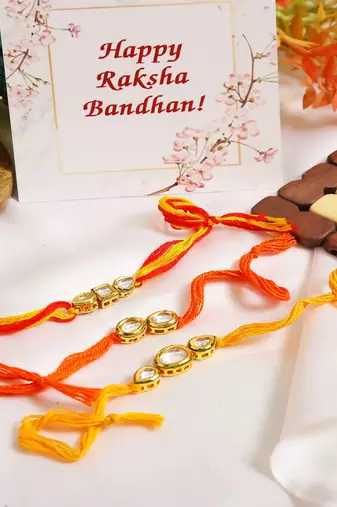 Kundan Handmade Rakhi Set Of 3
