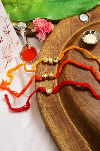 Kundan Handmade Rakhi Set Of 3