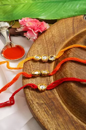 Kundan Handmade Rakhi Set Of 3