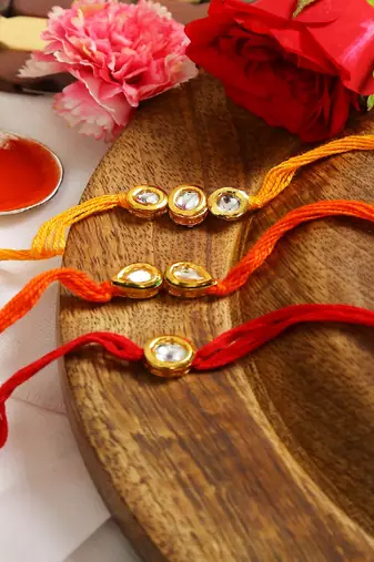 Kundan Handmade Rakhi Set Of 3