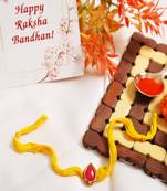 Red Gold Tone Kundan Rakhi With Yellow Thread