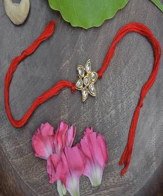 Kundan Floral  Red Gold Tone Kundan Rakhi 1