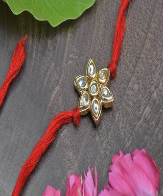 Kundan Floral  Red Gold Tone Kundan Rakhi 2