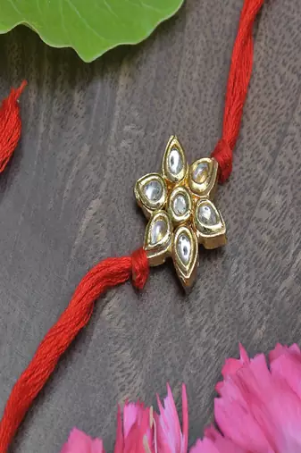 Kundan Floral  Red Gold Tone Kundan Rakhi