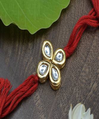 Kundan Floral  Red Gold Tone Kundan Rakhi 1