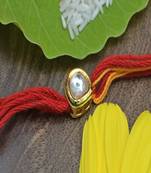 Red Yellow Gold Tone Kundan Rakhi