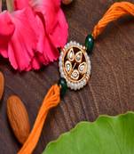 Kundan Floral Gold Tone Kundan Rakhi With Organish Yellow