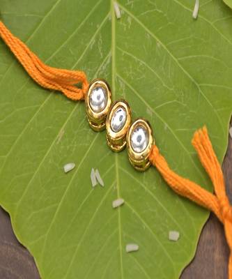 Yellow Orange Gold Tone Kundan Rakhi 1