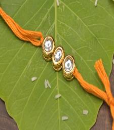 Yellow Orange Gold Tone Kundan Rakhi