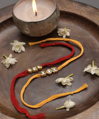 Kundan Gold Tone  Rakhi Set of 2 1