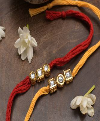 Kundan Gold Tone  Rakhi Set of 2 2