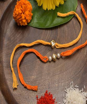 Kundan And Pearl Handmade Rakhi- Set Of 2 1